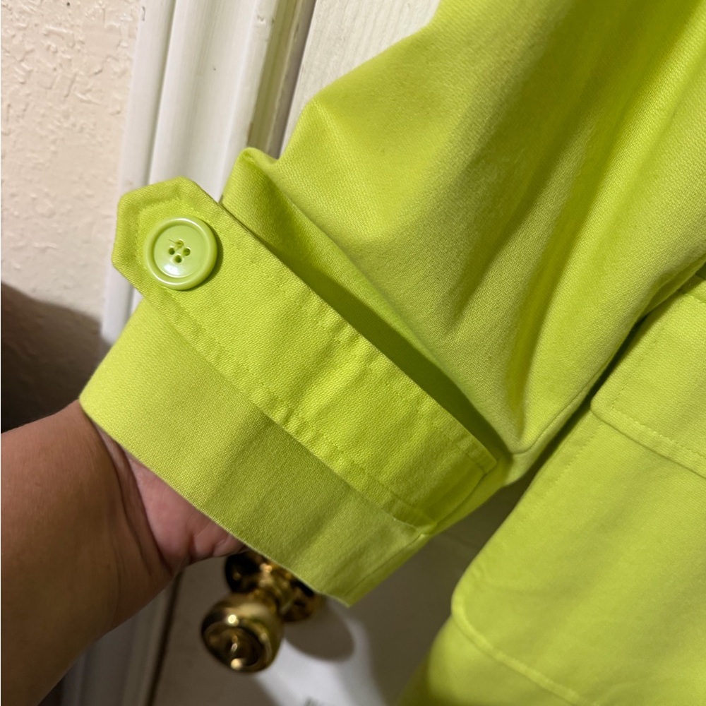 Evan Picone Lime Green Button-Front Trench Coat - Picture 4 of 11
